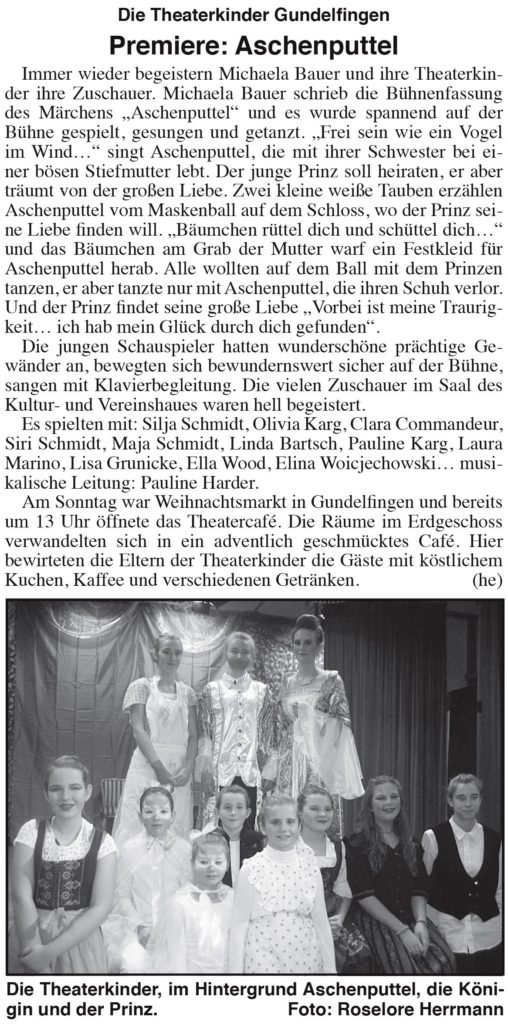 Gundelfinger Nachrichten-Kritik Aschenputtel (2016)